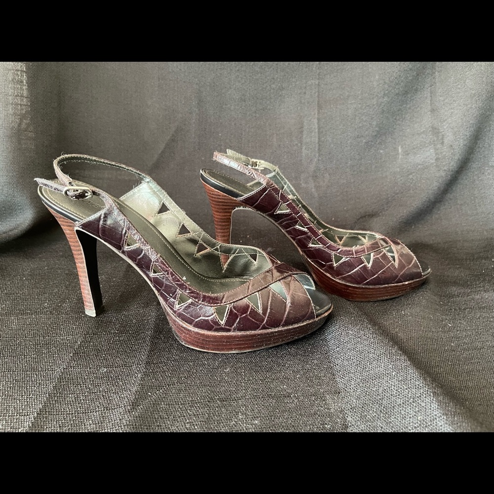 Next Brown Embossed Peep Toe Slingback Platform Size 8